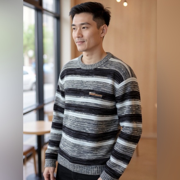 South Pole Other - South Pole Men's Striped Crewneck Sweater in Black and Gray